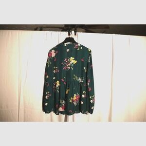 Old Navy Womens XL Blouse, Balloon Sleeves, V neck, Floral Green